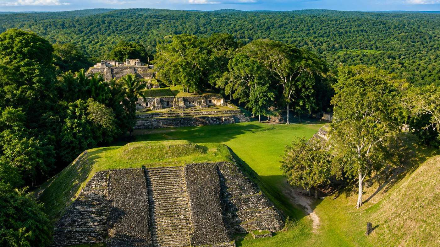 Ancient Maya ruins in Belize — temples rising from the jungle