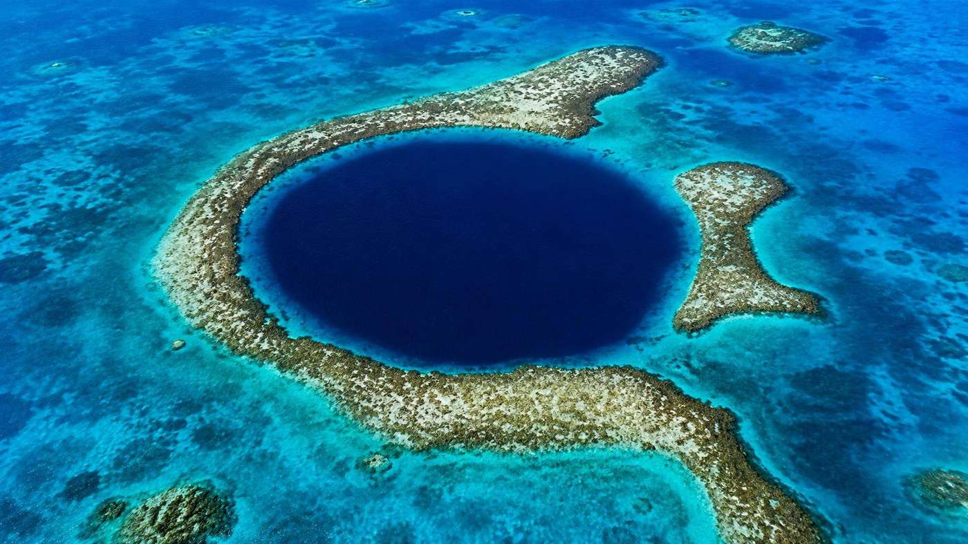 The Great Blue Hole — aerial view of the world-famous marine sinkhole