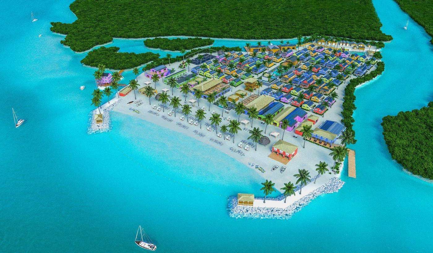 Full resort aerial rendering — Isabella Caye master plan