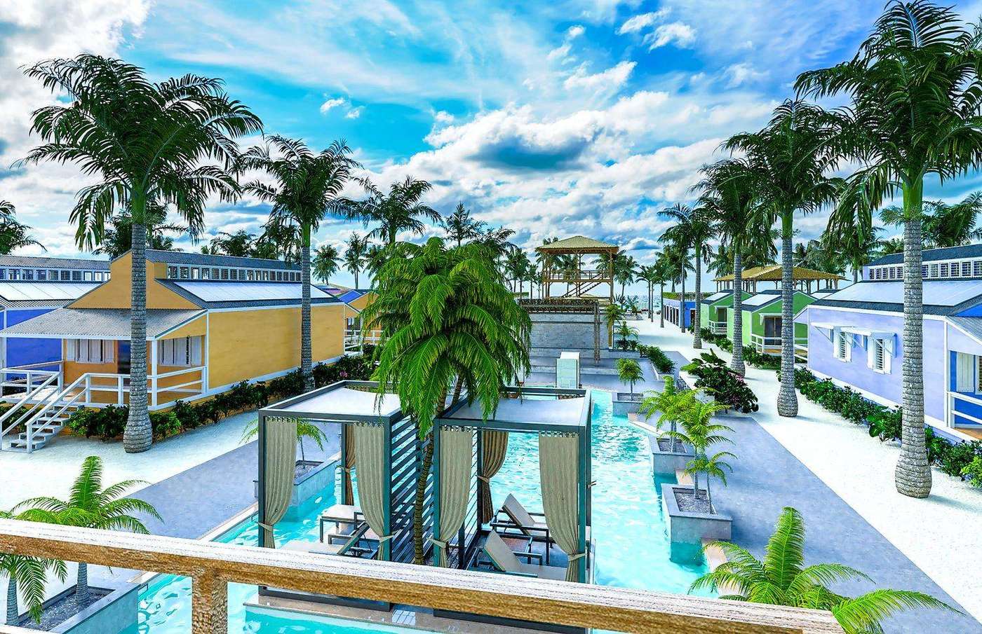 Pool view rendering — gathering spaces at Isabella Caye